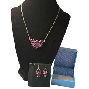 Avon Art Deco Pink Purple Rhinestone Necklace Earrings Jewelry Set